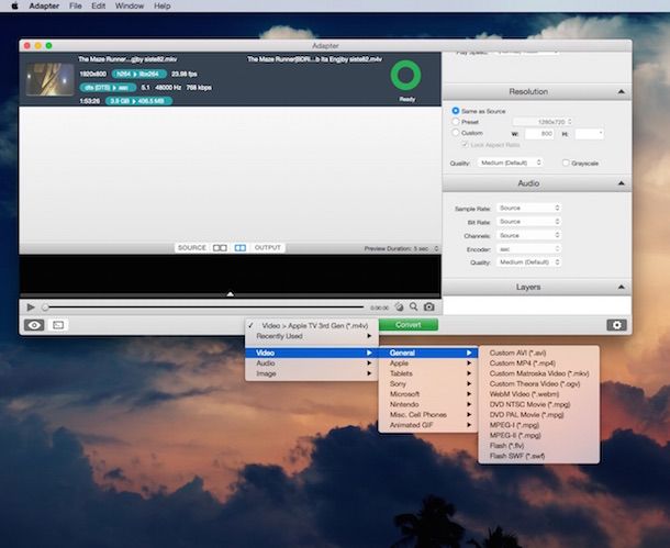 Screenshot che mostra come convertire MKV in MP4 su Mac
