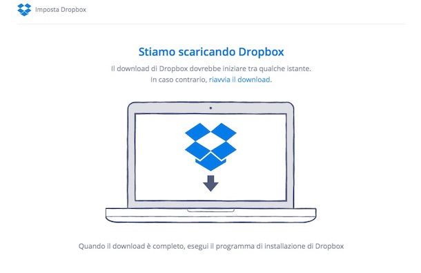 Screenshot di Dropbox da browser Web