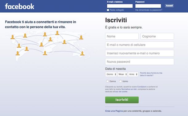 Screenshot di Facebook