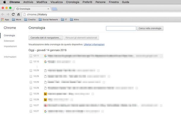 Screenshot della cronologia su Google Chrome