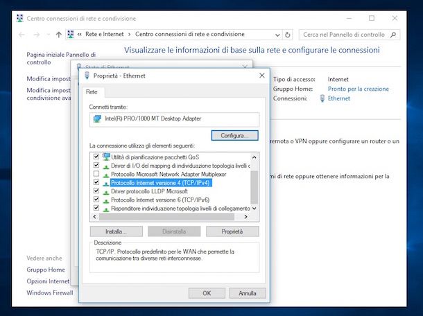 Screenshot che mostra come impostare DNS su Windows