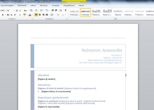 modello curriculum vitae file word