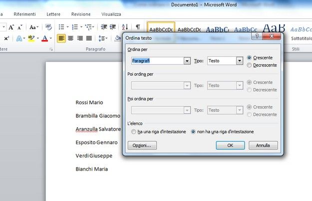 Come ordinare in ordine alfabetico su Word