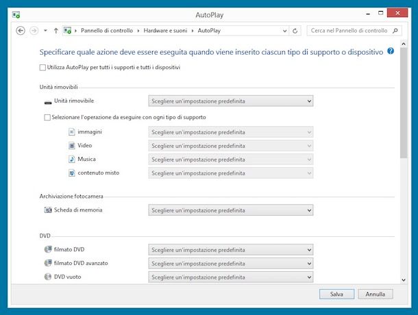 AutoPlay per Windows 8 e inferiori