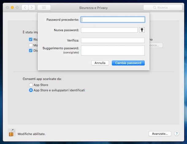 Come impostare password su Mac