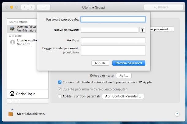 Come impostare password su Mac