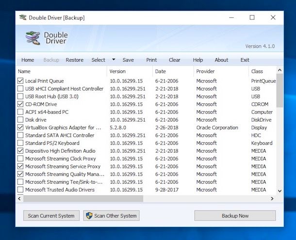 Come eseguire un backup dei driver