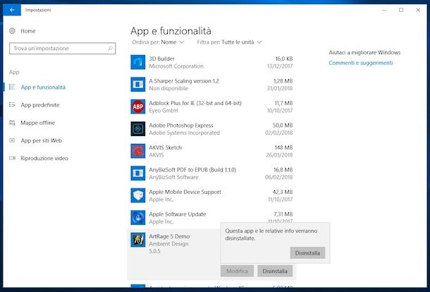 Come disinstallare un programma dal PC