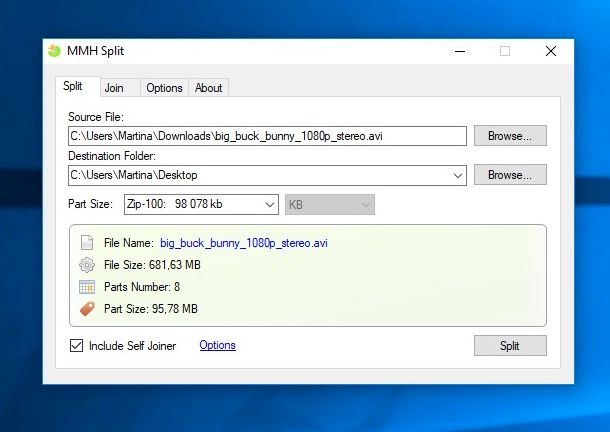 Come dividere un file 