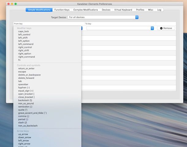 Come configurare tasti della tastiera