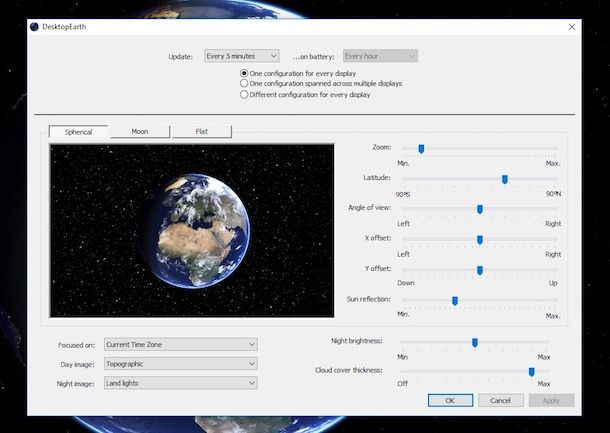 Immagini in tempo reale dal satellite come sfondo