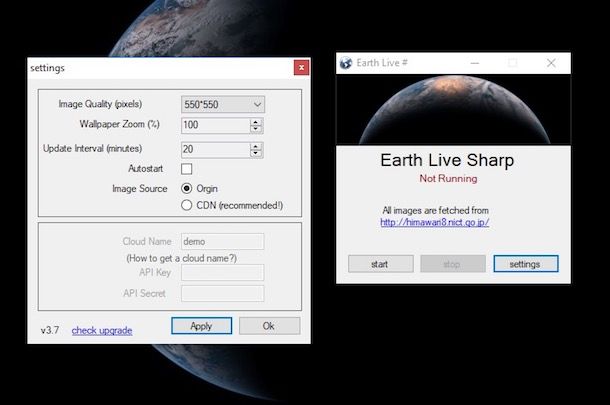 Immagini in tempo reale dal satellite come sfondo