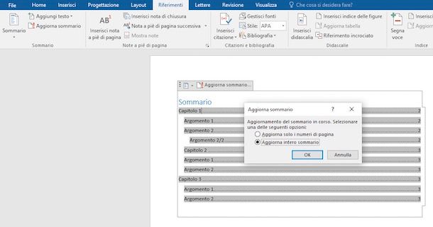 Come fare sommario in Word