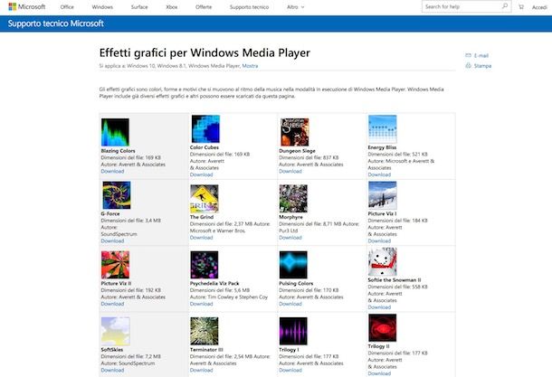 Effetti grafici per Windows Media Player: scaricali gratis