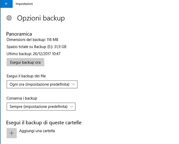 Come effettuare backup Windows 10