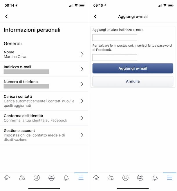 Cambio indirizzo email Facebook da smartphone