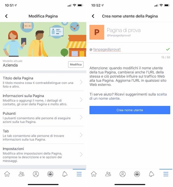 Cambio indirizzo pagina Facebook da smartphone