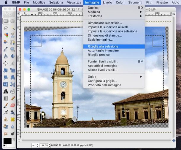 Ritaglia alla selezione di GIMP