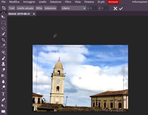 Strumento Ritaglia di Photopea