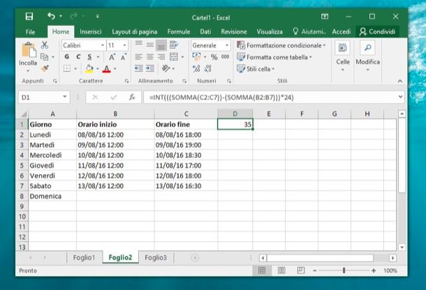 Come sommare le ore in Excel