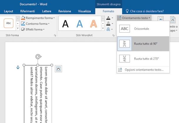 Come ruotare testo in Word