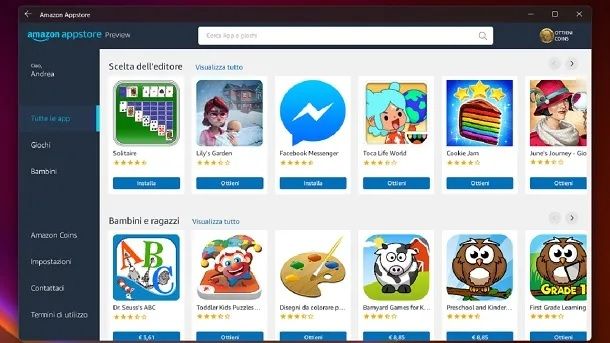 Applicazioni disponibili Windows 11 Amazon Appstore