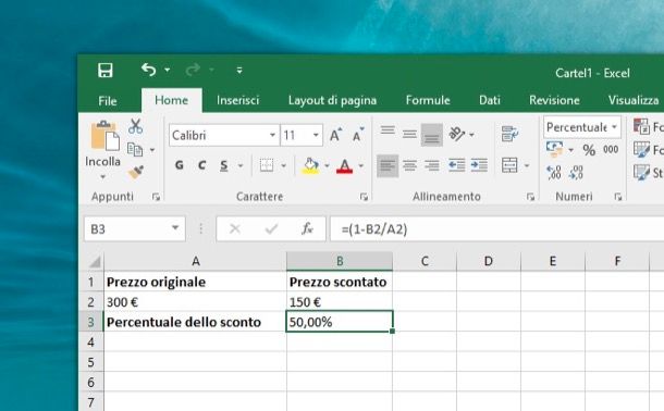 Come calcolare la percentuale in Excel