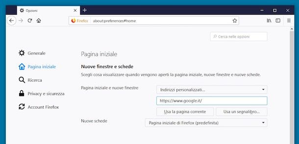 Come cambiare pagina iniziale Internet