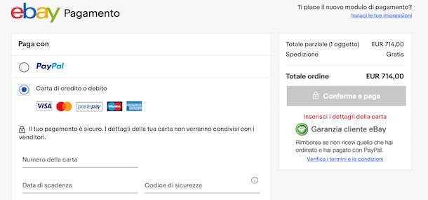 Acquistare su eBay con carta di credito