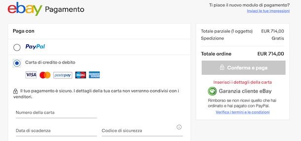 Acquistare su eBay con carta di credito