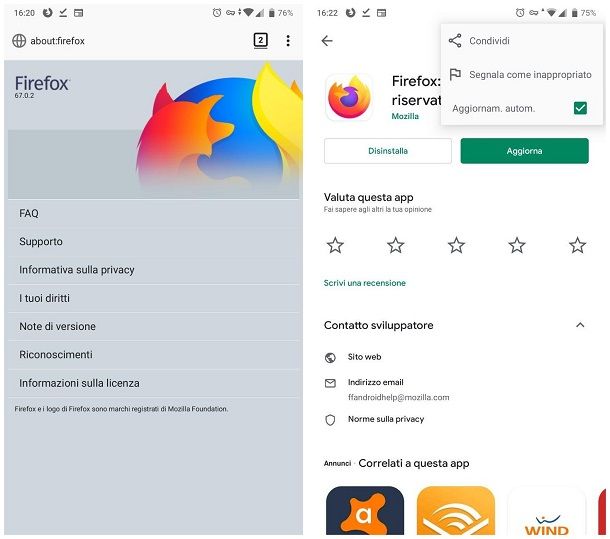 Come tornare alla versione precedente di Firefox su smartphone e tablet