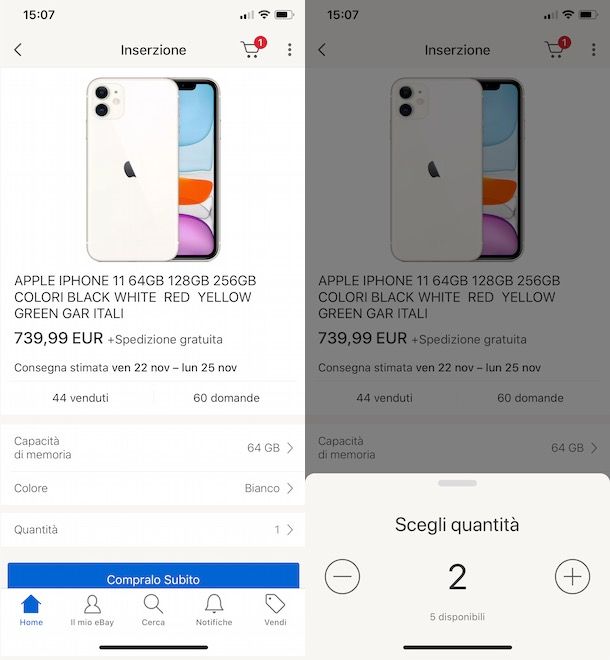 Acquistare più oggetti su eBay