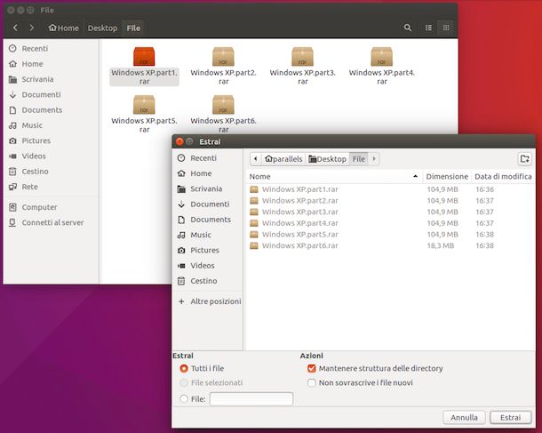 Unire file RAR con il Gestore archivi di Ubuntu