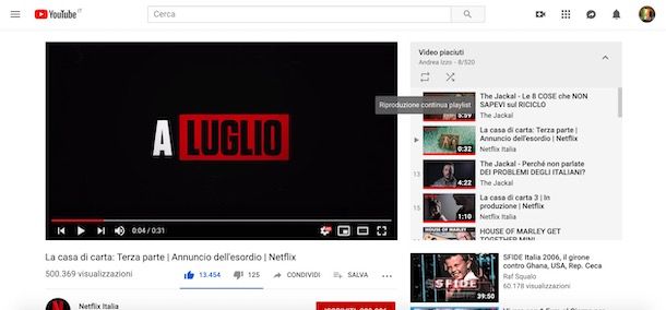 Ripetizione playlist YouTube