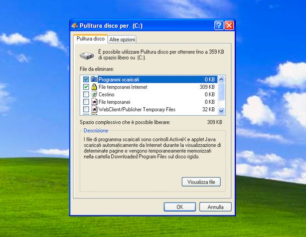Pulitura disco Windows XP