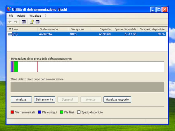Utilità di deframmentazione dischi Windows XP