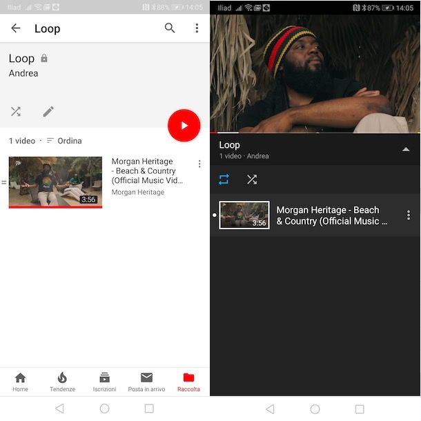 Ripetere video YouTube su Android