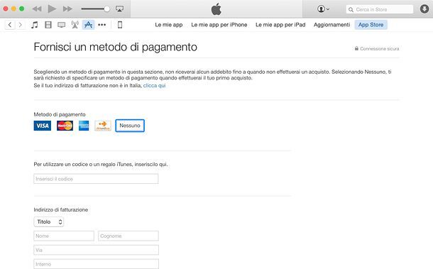 Registrarsi su iTunes senza carta di credito