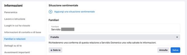 Aggiungere legami familiari su Facebook da computer