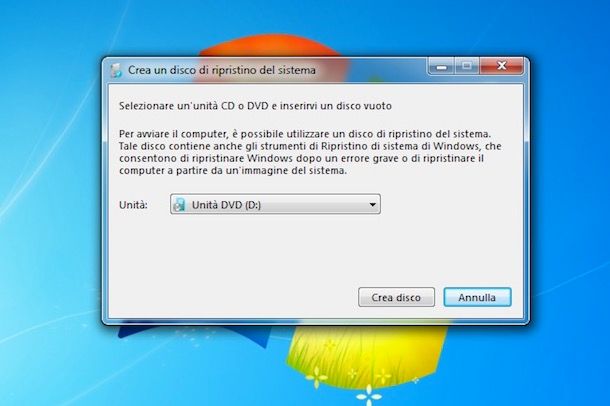 Come creare disco di ripristino Windows 7