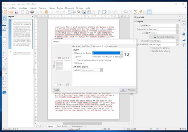 Stampare due pagine per foglio con LibreOffice