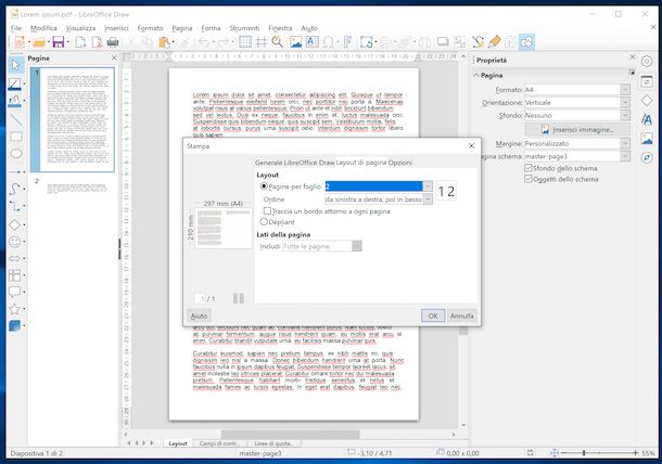 Stampare due pagine per foglio con LibreOffice