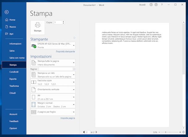 Stampare due pagine per foglio con Word