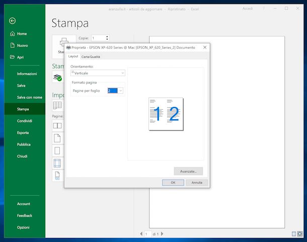 Stampare due pagine per foglio con Excel