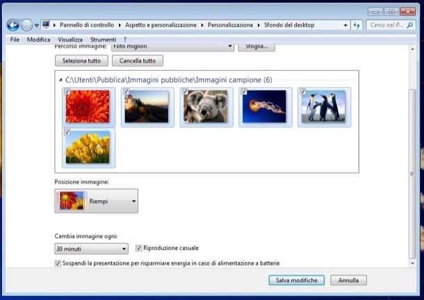 adattare sfondo a desktop su Windows 7