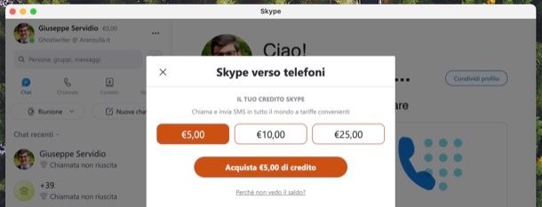 Come acquistare credito Skype da computer