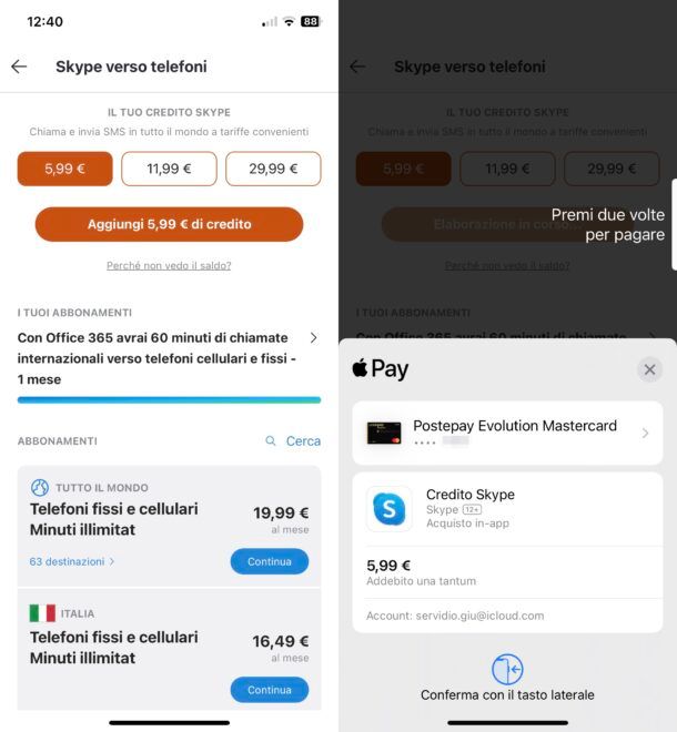 Come acquistare credito Skype da mobile