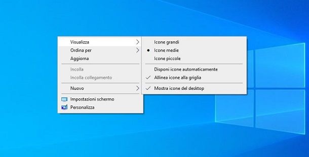 Cambiare visualizzazione icone su desktop Windows 10