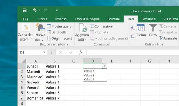 Come fare menu a tendina con Excel