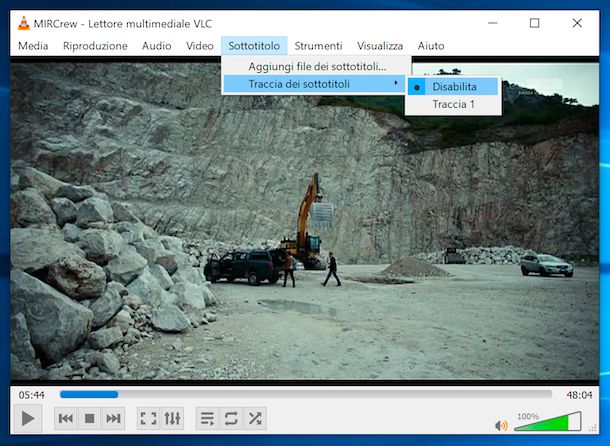 VLC rimozione sottotitoli